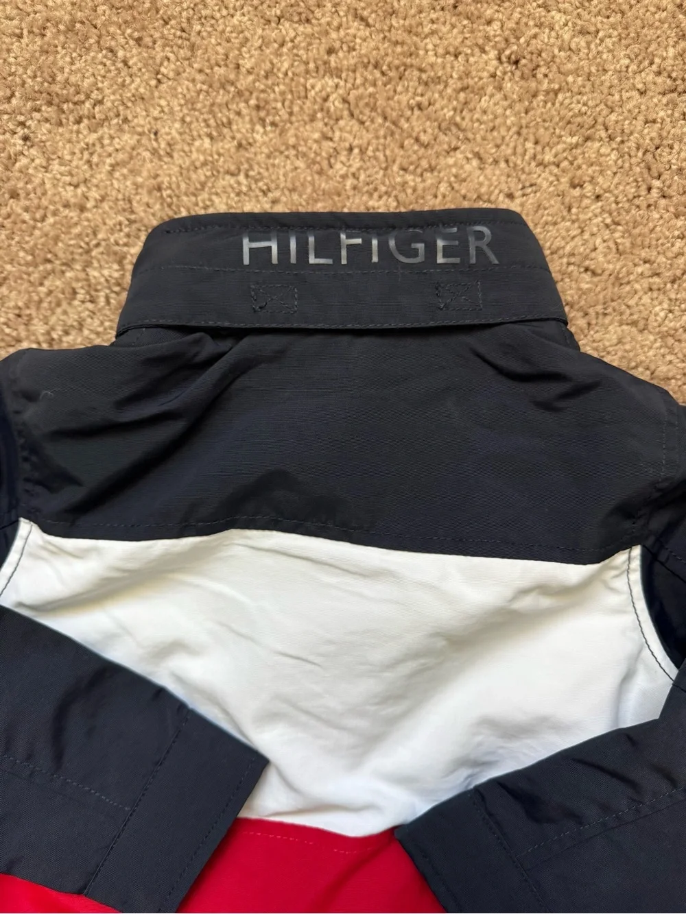 Tommy Hilfiger Colorblock Hooded Full Zip Windbreaker Jacket Navy Red White 24M